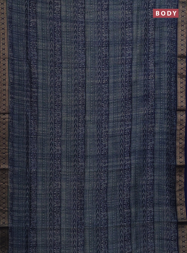 Chanderi silk cotton saree blue with allover prints and thread woven border