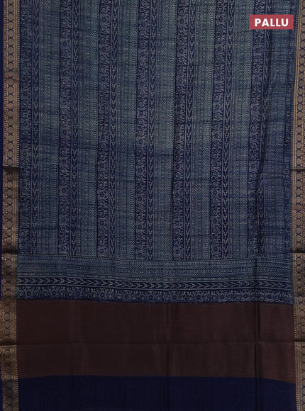 Chanderi silk cotton saree blue with allover prints and thread woven border