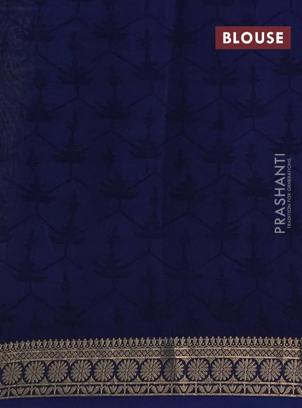 Chanderi silk cotton saree blue with allover prints and thread woven border