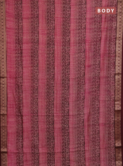 Chanderi silk cotton saree wine shade with allover prints and thread woven border