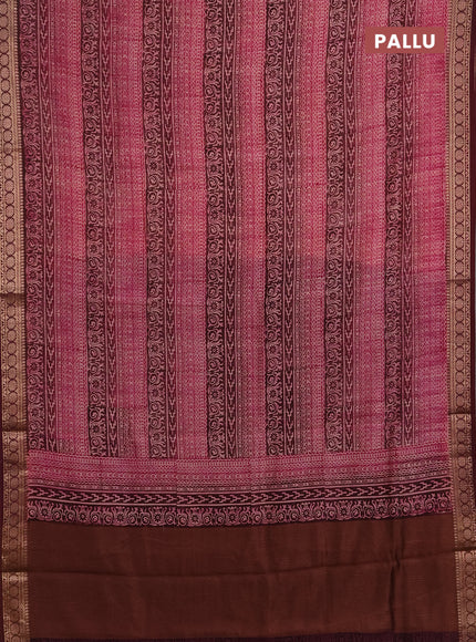 Chanderi silk cotton saree wine shade with allover prints and thread woven border