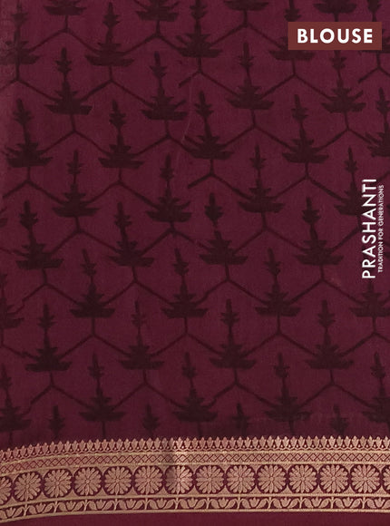 Chanderi silk cotton saree wine shade with allover prints and thread woven border