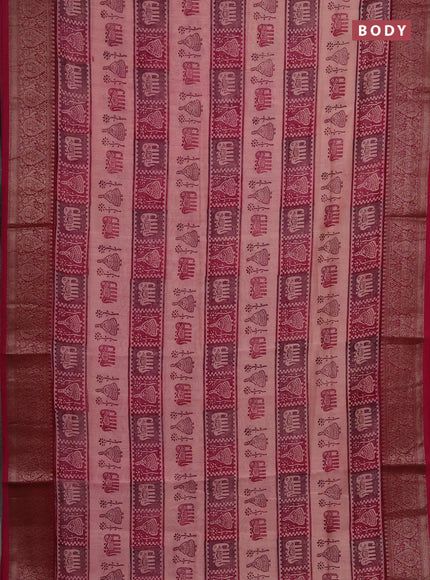 Chanderi silk cotton saree pastel pink and pink with allover prints and banarasi style border