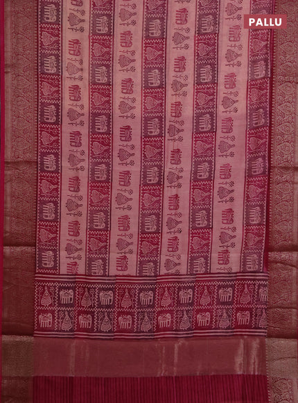 Chanderi silk cotton saree pastel pink and pink with allover prints and banarasi style border