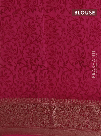 Chanderi silk cotton saree pastel pink and pink with allover prints and banarasi style border