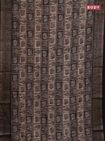 Chanderi silk cotton saree brown and coffee brown with allover prints and banarasi style border