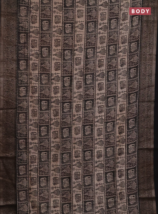 Chanderi silk cotton saree brown and coffee brown with allover prints and banarasi style border