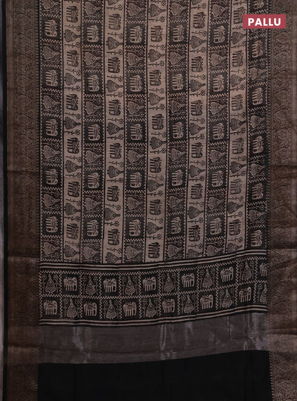 Chanderi silk cotton saree brown and coffee brown with allover prints and banarasi style border