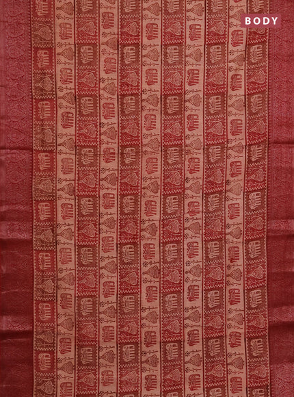 Chanderi silk cotton saree peach shade and red with allover prints and banarasi style border