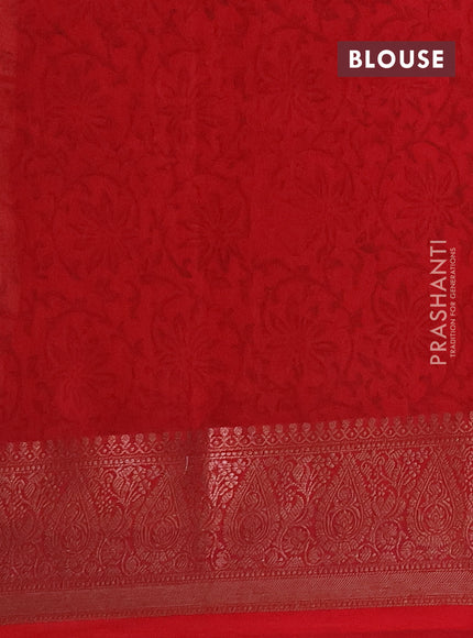 Chanderi silk cotton saree peach shade and red with allover prints and banarasi style border