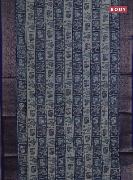 Chanderi silk cotton saree blue with allover prints and banarasi style border