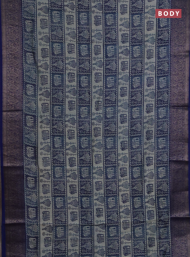 Chanderi silk cotton saree blue with allover prints and banarasi style border