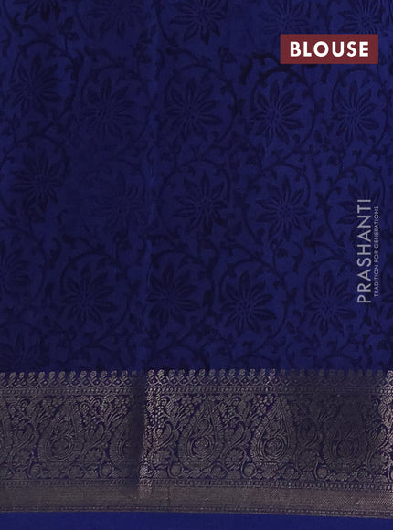 Chanderi silk cotton saree blue with allover prints and banarasi style border