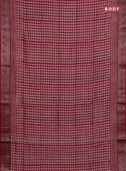 Chanderi silk cotton saree wine shade with allover prints and banarasi style border
