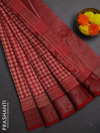 Chanderi silk cotton saree maroon with allover prints and banarasi style border