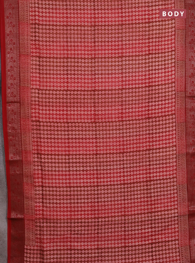 Chanderi silk cotton saree maroon with allover prints and banarasi style border