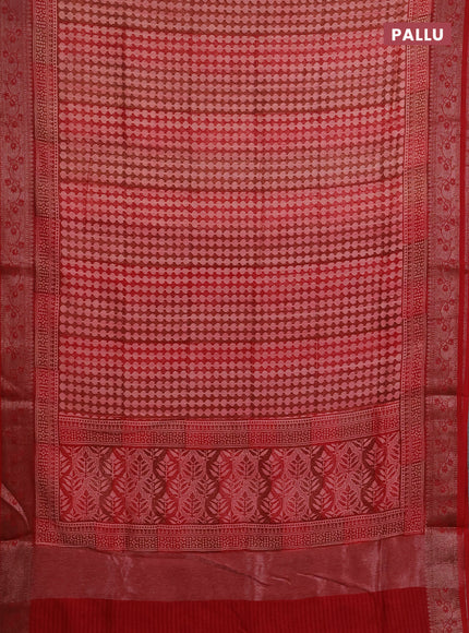 Chanderi silk cotton saree maroon with allover prints and banarasi style border