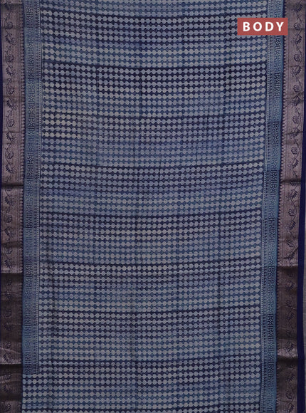 Chanderi silk cotton saree blue with allover prints and banarasi style border