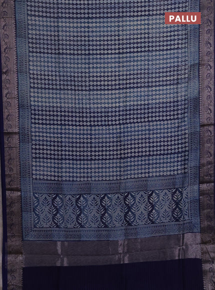 Chanderi silk cotton saree blue with allover prints and banarasi style border