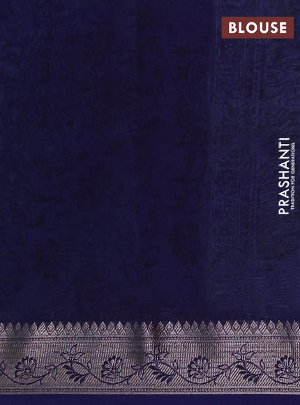 Chanderi silk cotton saree blue with allover prints and banarasi style border