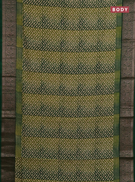 Chanderi silk cotton saree green with allover prints and banarasi style border