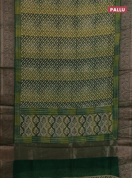 Chanderi silk cotton saree green with allover prints and banarasi style border
