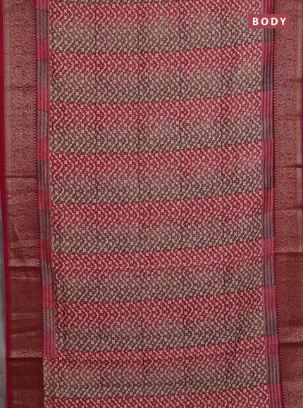 Chanderi silk cotton saree wine shade with allover prints and banarasi style border
