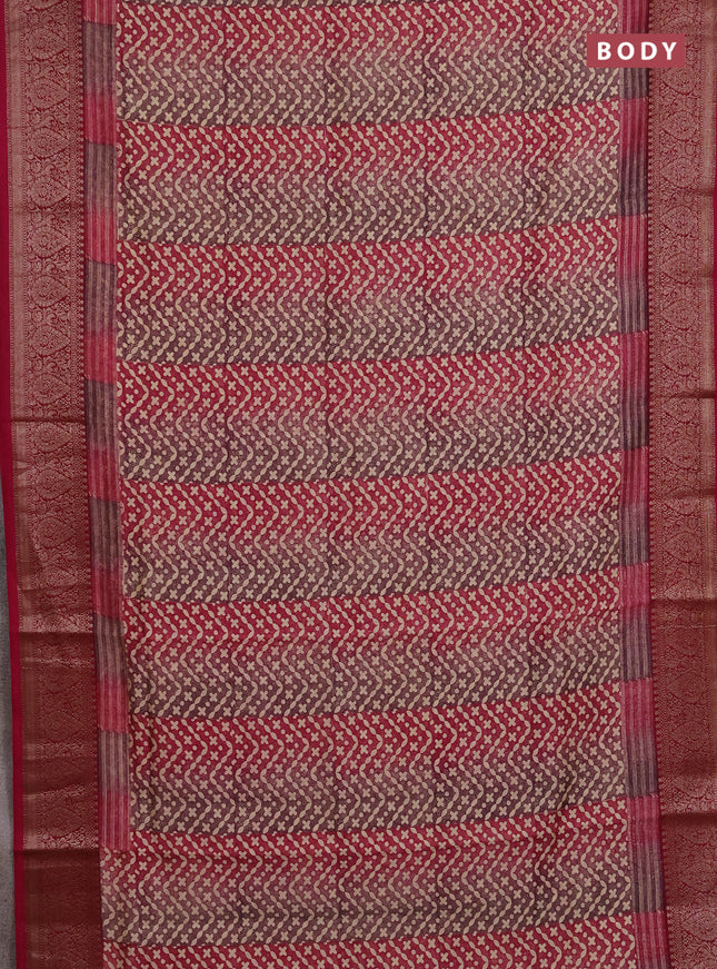 Chanderi silk cotton saree wine shade with allover prints and banarasi style border