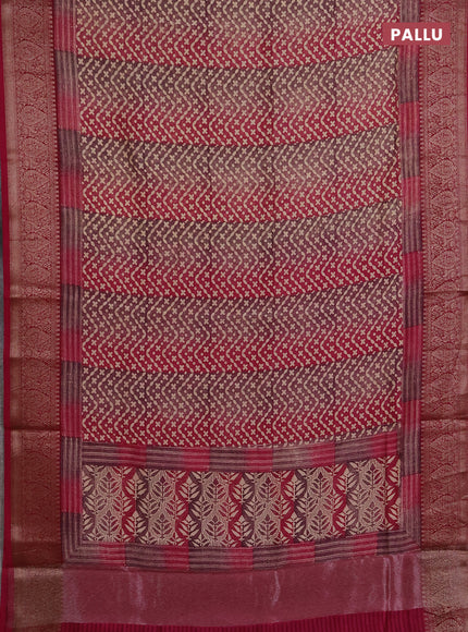 Chanderi silk cotton saree wine shade with allover prints and banarasi style border