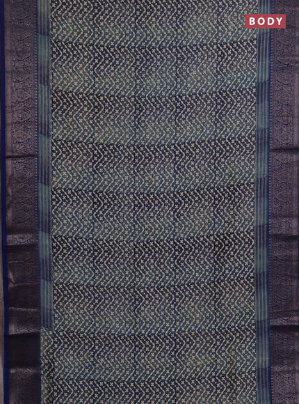 Chanderi silk cotton saree blue and dark blue with allover prints and banarasi style border