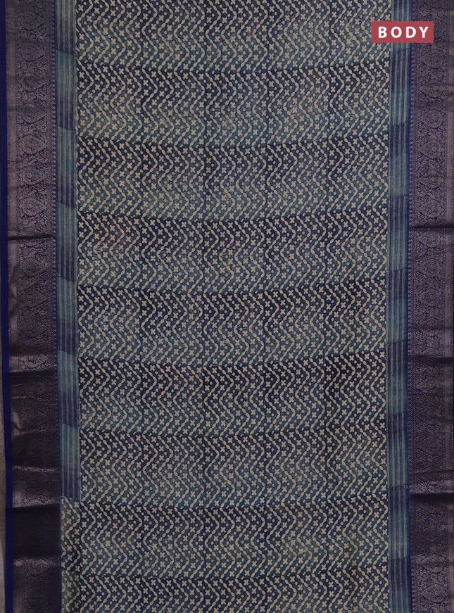 Chanderi silk cotton saree blue and dark blue with allover prints and banarasi style border