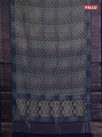 Chanderi silk cotton saree blue and dark blue with allover prints and banarasi style border