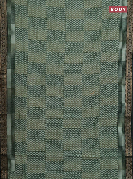 Chanderi silk cotton saree green and bottle green with allover paisley prints and thread woven border