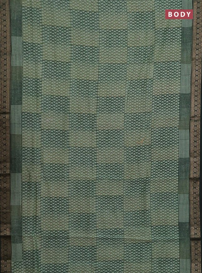 Chanderi silk cotton saree green and bottle green with allover paisley prints and thread woven border
