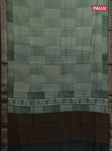 Chanderi silk cotton saree green and bottle green with allover paisley prints and thread woven border