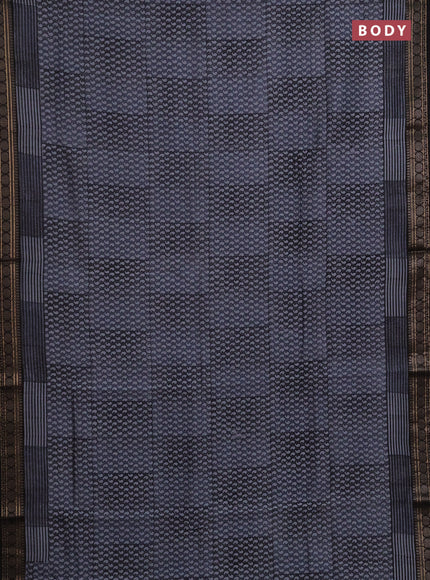 Chanderi silk cotton saree grey and black with allover paisley prints and thread woven border