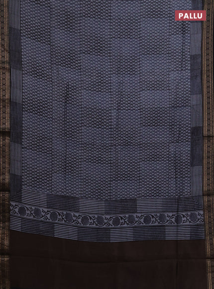 Chanderi silk cotton saree grey and black with allover paisley prints and thread woven border