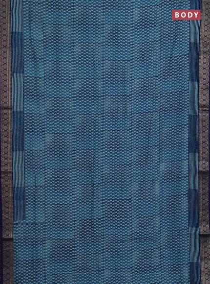Chanderi silk cotton saree teal blue and navy blue with allover paisley prints and thread woven border