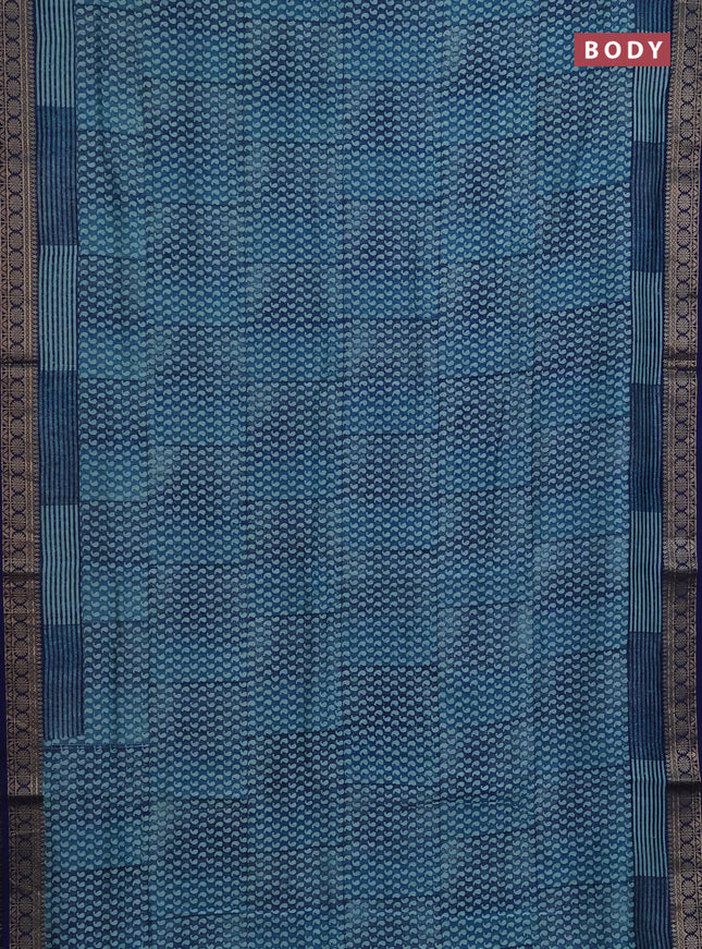 Chanderi silk cotton saree teal blue and navy blue with allover paisley prints and thread woven border
