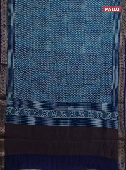 Chanderi silk cotton saree teal blue and navy blue with allover paisley prints and thread woven border