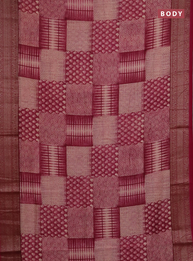 Chanderi silk cotton saree wine shade with allover prints and banarasi style border