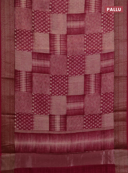 Chanderi silk cotton saree wine shade with allover prints and banarasi style border