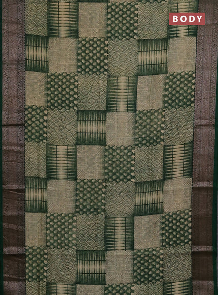 Chanderi silk cotton saree green with allover prints and banarasi style border