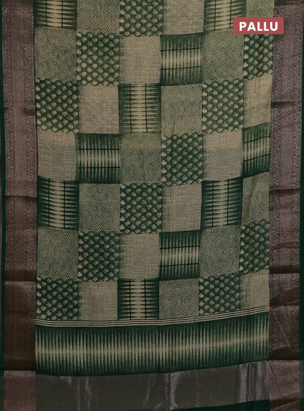 Chanderi silk cotton saree green with allover prints and banarasi style border