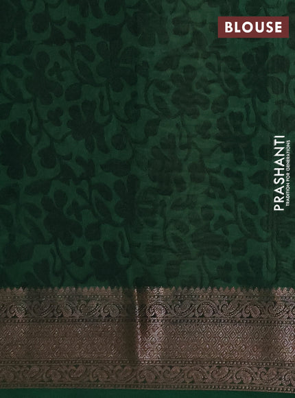 Chanderi silk cotton saree green with allover prints and banarasi style border