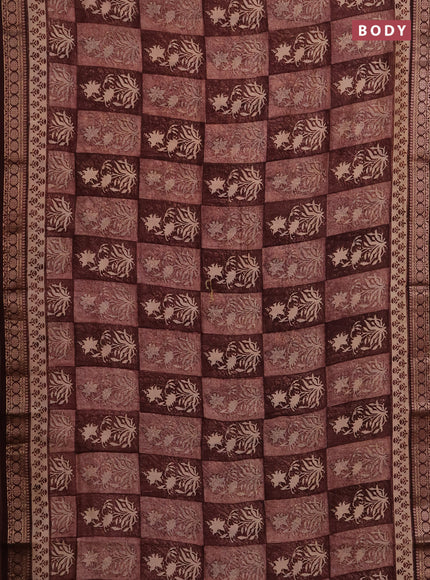 Chanderi silk cotton saree deep maroon with allover prints and banarasi style border