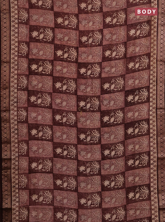 Chanderi silk cotton saree deep maroon with allover prints and banarasi style border