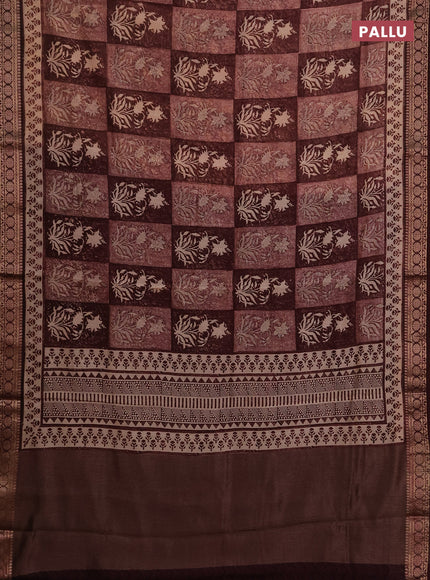 Chanderi silk cotton saree deep maroon with allover prints and banarasi style border