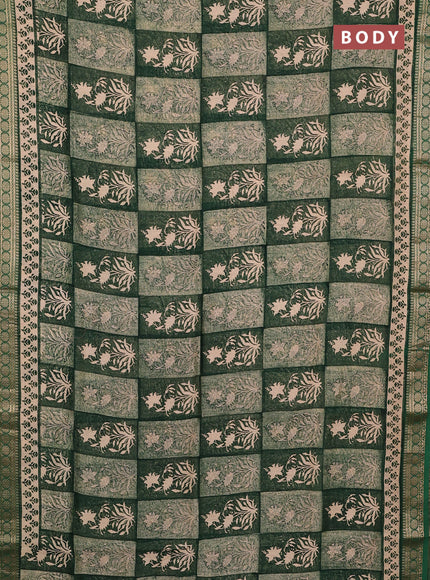 Chanderi silk cotton saree peach shade and green with allover prints and thread woven border