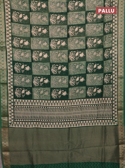 Chanderi silk cotton saree peach shade and green with allover prints and thread woven border